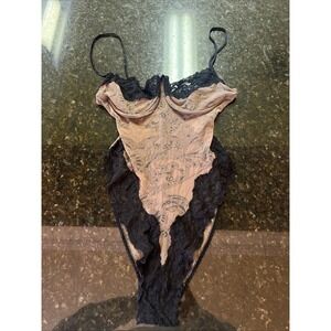 Vintage 90s Cira By Tom Bezduda Lingerie Hi Cut Bodysuit Teddy Sexy Sheer Sz Med